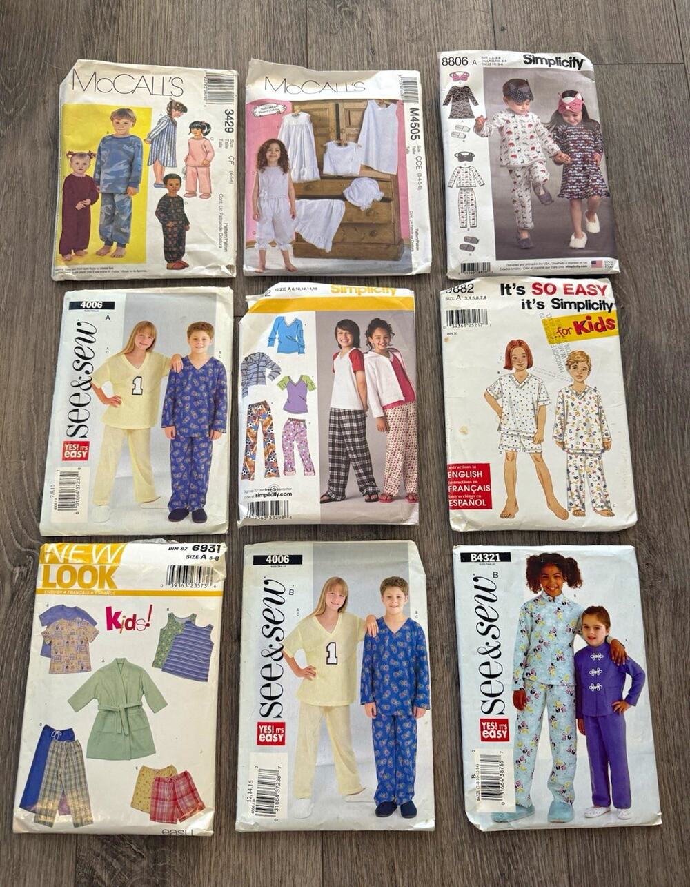 Lot of 9 Children’s Kids Pajama Sleepwear Robe Sewing Patterns Assorted Sizes